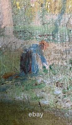Oil on canvas mounted on board, signed E. L'Huillier, Swiss landscape, Lancy, antique frame