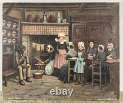 Oil on canvas, old Breton School, 20th century, Finistère, Côtes d'Armor, Brittany