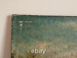 Oil on canvas seascape painting old signed countryside scene