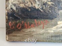 Oil on canvas seascape painting old signed countryside scene