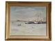 Oil On Cardboard Marine Landscape Old Painting Signed Framed Boat Port
