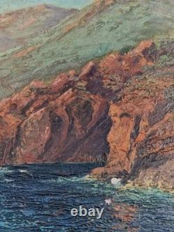 Oil on cardboard marine landscape signed HSC Marine signed painting old tableau