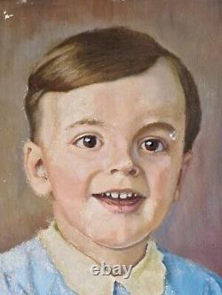 Oil on cardboard portrait of children old painting signed framed old painting