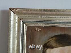 Oil on cardboard portrait of children old painting signed framed old painting