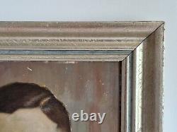 Oil on cardboard portrait of children old painting signed framed old painting