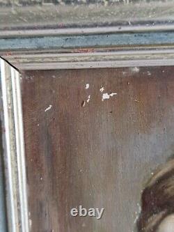 Oil on cardboard portrait of children old painting signed framed old painting