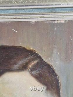 Oil on cardboard portrait of children old painting signed framed old painting