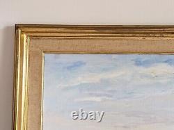 Oil on cardboard seascape painting antique marine signed framed boat port