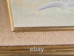 Oil on cardboard seascape painting antique marine signed framed boat port