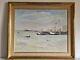 Oil On Cardboard Seascape Painting Old Marine Signed Framed Boat Port