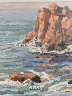 Oil on panel 1930 marine landscape island of Bréhat signed framed antique painting