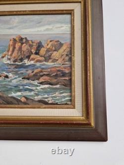 Oil on panel 1930 marine landscape island of Bréhat signed framed antique painting
