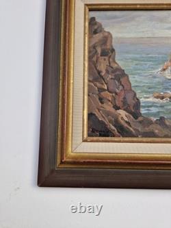 Oil on panel 1930 marine landscape island of Bréhat signed framed antique painting