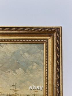 Oil on panel 3F seascape with sailing boats water old marine painting signed