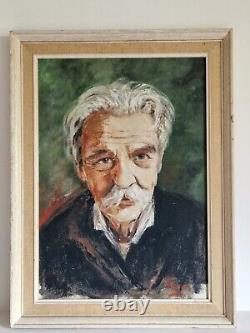 Oil on panel Portrait of a man with a mustache, old painting signed and framed