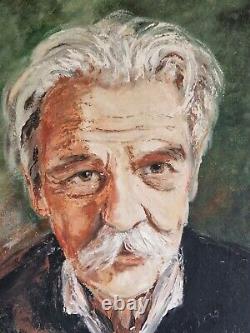 Oil on panel Portrait of a man with a mustache, old painting signed and framed