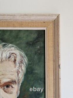 Oil on panel Portrait of a man with a mustache, old painting signed and framed