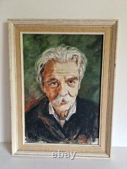 Oil on panel Portrait of a man with a mustache, old painting signed and framed