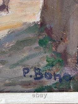 Oil on panel, Primitive BONO, signed, Evening in Bernex, Switzerland, old painting