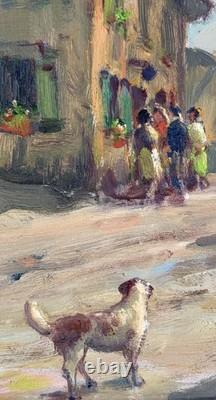 Oil on panel, Primitive BONO, signed, Evening in Bernex, Switzerland, old painting