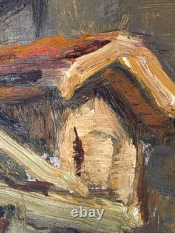 Oil on panel, Primitive BONO, signed, Evening in Bernex, Switzerland, old painting