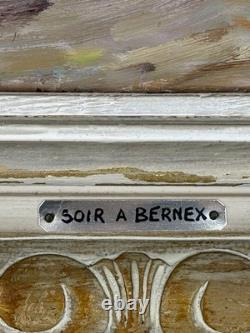Oil on panel, Primitive BONO, signed, Evening in Bernex, Switzerland, old painting