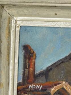 Oil on panel, Primitive BONO, signed, Evening in Bernex, Switzerland, old painting
