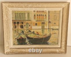 Oil on panel seascape Venice Watermelon boats antique painting signed