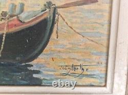 Oil on panel seascape Venice Watermelon boats antique painting signed