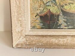 Oil on panel seascape Venice Watermelon boats antique painting signed