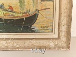 Oil on panel seascape Venice Watermelon boats antique painting signed