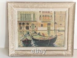 Oil on panel seascape Venice Watermelon boats antique painting signed