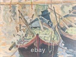 Oil on panel seascape Venice Watermelon boats antique painting signed