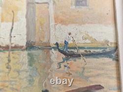 Oil on panel seascape Venice Watermelon boats antique painting signed