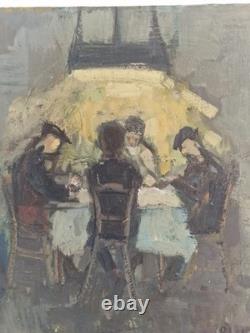 Oil on panel, the players, signed antique painting, HSP, genre scene painting