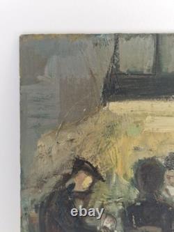 Oil on panel, the players, signed antique painting, HSP, genre scene painting