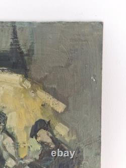 Oil on panel, the players, signed antique painting, HSP, genre scene painting