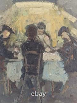 Oil on panel, the players, signed antique painting, HSP, genre scene painting