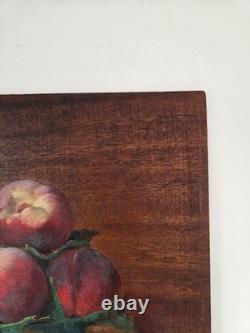 Oil on wood panel still life with peaches signed antique painting