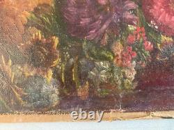 Oil painting on canvas and cardboard, flowers, flower, 1850, carnation, unidentified, antique art