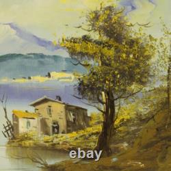 Oil painting on canvas landscape signed lake framed in antique style 900