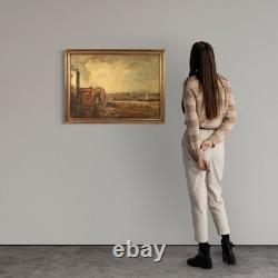 Oil painting on canvas marine landscape frame 20th century antique style