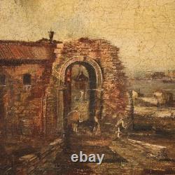 Oil painting on canvas marine landscape frame 20th century antique style