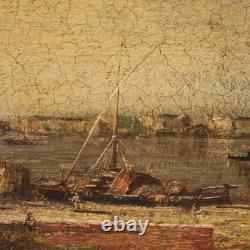 Oil painting on canvas marine landscape frame 20th century antique style