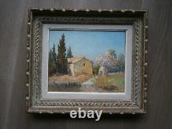 Oil painting on cardboard by H. Brun-Marin, Provence Vallauris decor, Ancient Landscape.