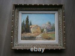 Oil painting on cardboard by H. Brun-Marin, Provence Vallauris decor, Ancient Landscape.