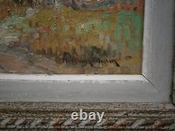 Oil painting on cardboard by H. Brun-Marin, Provence Vallauris decor, Ancient Landscape.