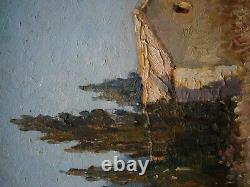 Oil painting on cardboard by H. Brun-Marin, Provence Vallauris decor, Ancient Landscape.