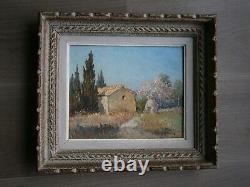 Oil painting on cardboard by H. Brun-Marin, Provence Vallauris decor, Ancient Landscape.