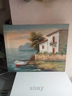 Oil painting on old canvas signed 41 cm x 33 cm